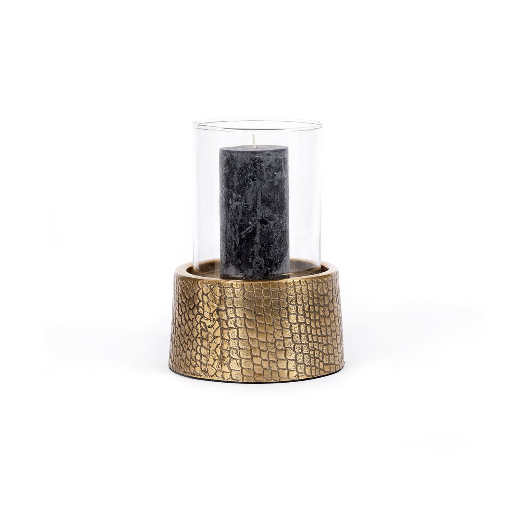 The Croco Candle Holder with Glass Brass L