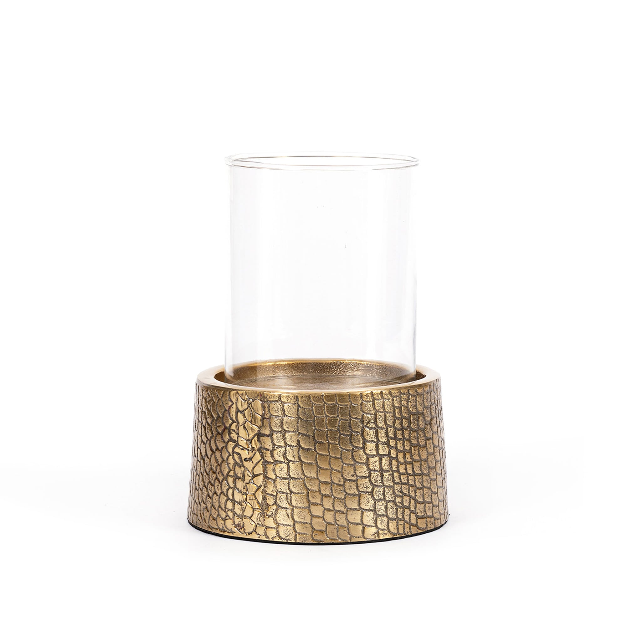 The Croco Candle Holder with Glass Brass L