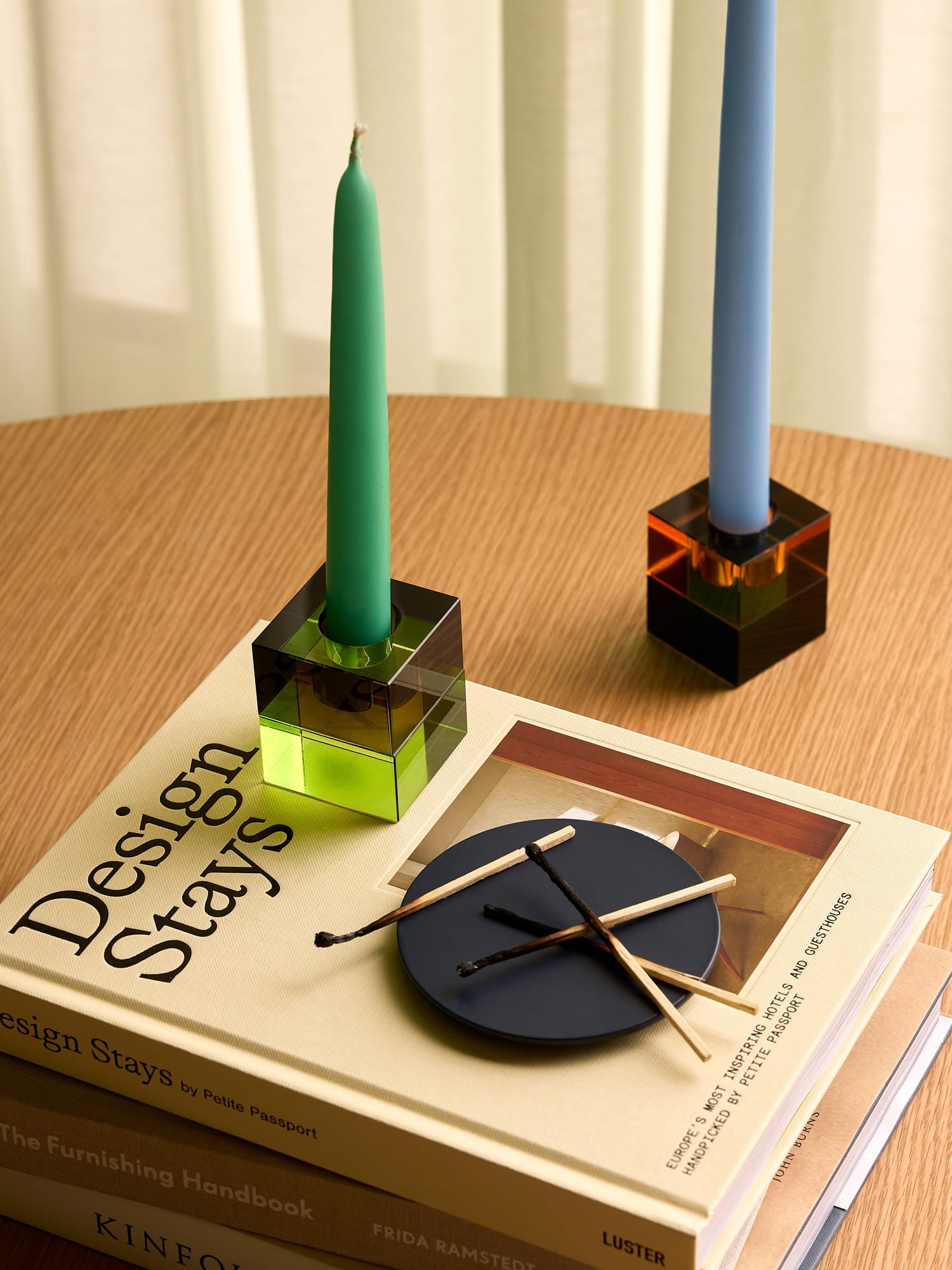 Block Candleholders žvakidė, ruda, šviesiai žalia, rožinė (2 žvakidžių kompl.)
