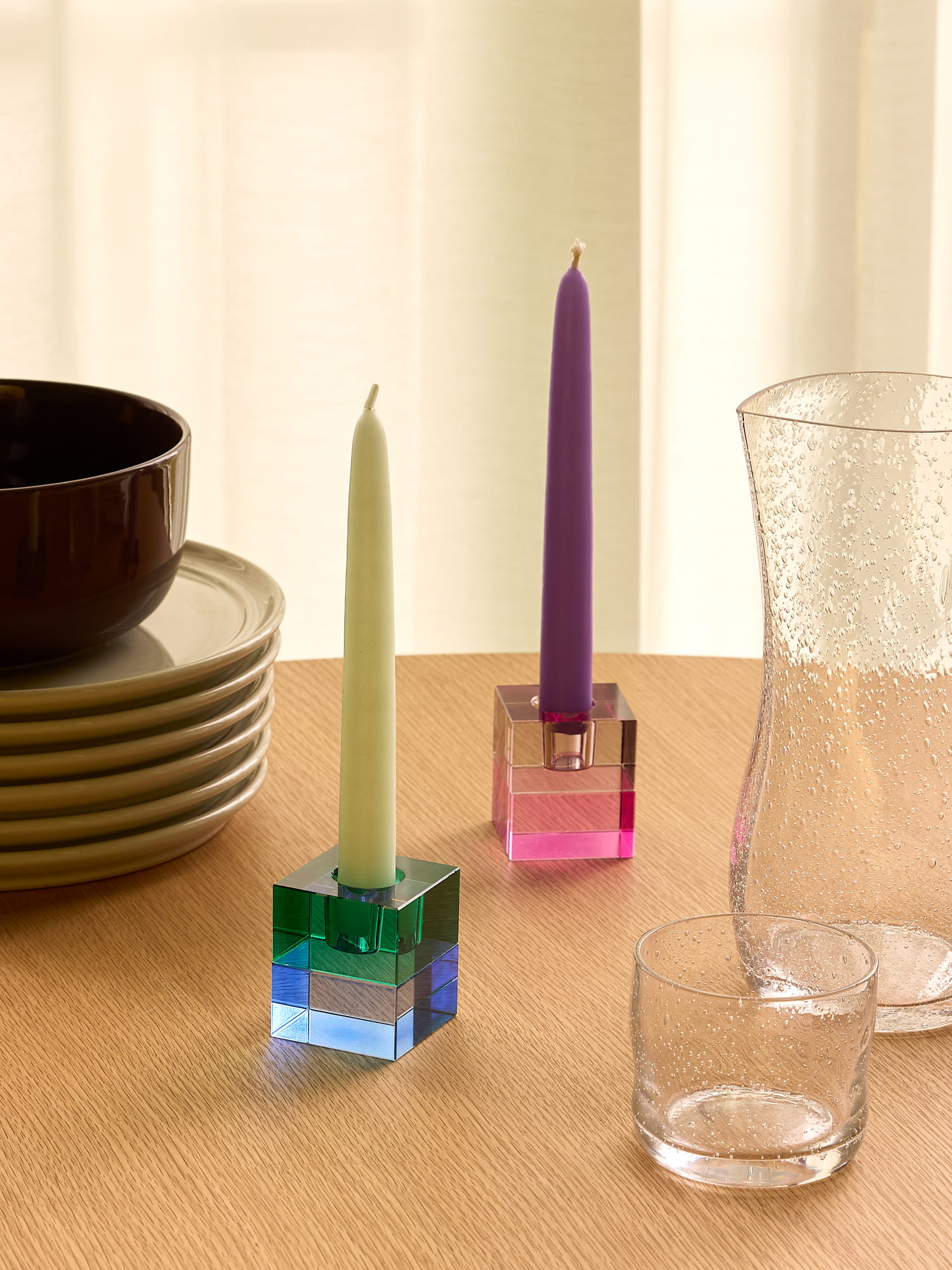 Block Candleholders žvakidė, ruda, šviesiai žalia, rožinė (2 žvakidžių kompl.)